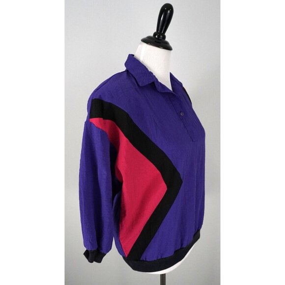 Vtg 80s Ms. Paquette Purple Hot Pink 3/4 Sleeve Jumper Collared Jacket Top Small - Picture 2 of 6